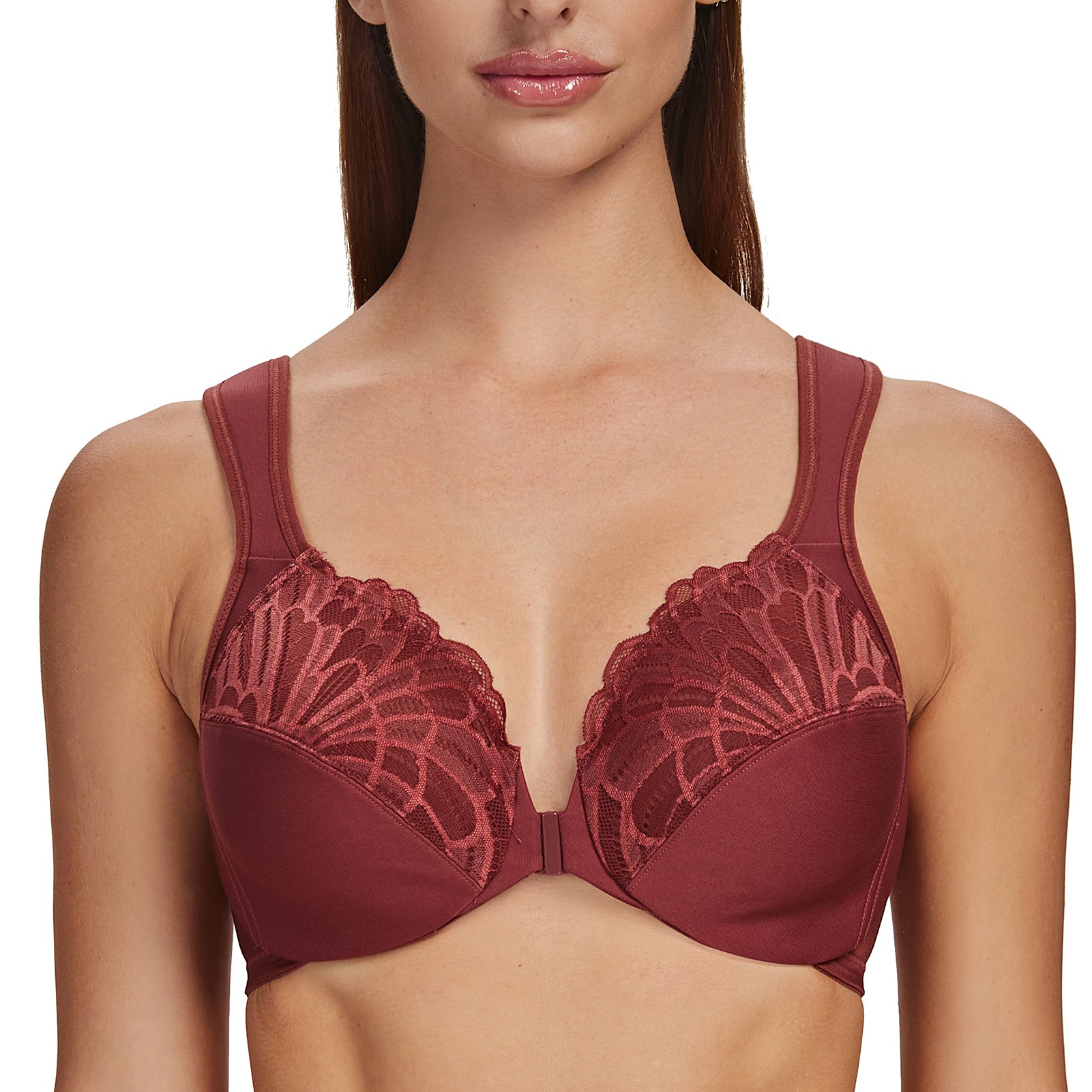 MELENECA Front Closure Bras for Women Plus Size Underwire Unlined Lace Cup  Cushion Strap