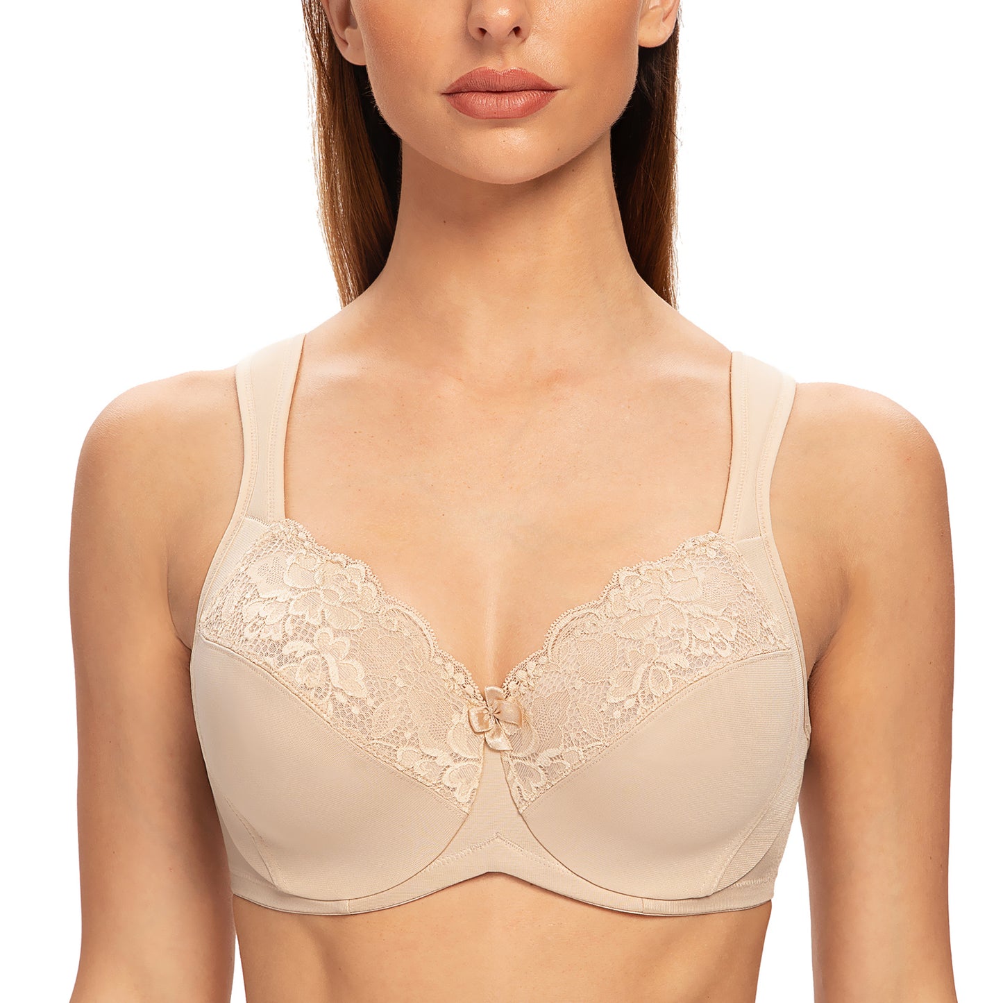 MELENECA Non Padded Underwire Minimizer Lace Bra