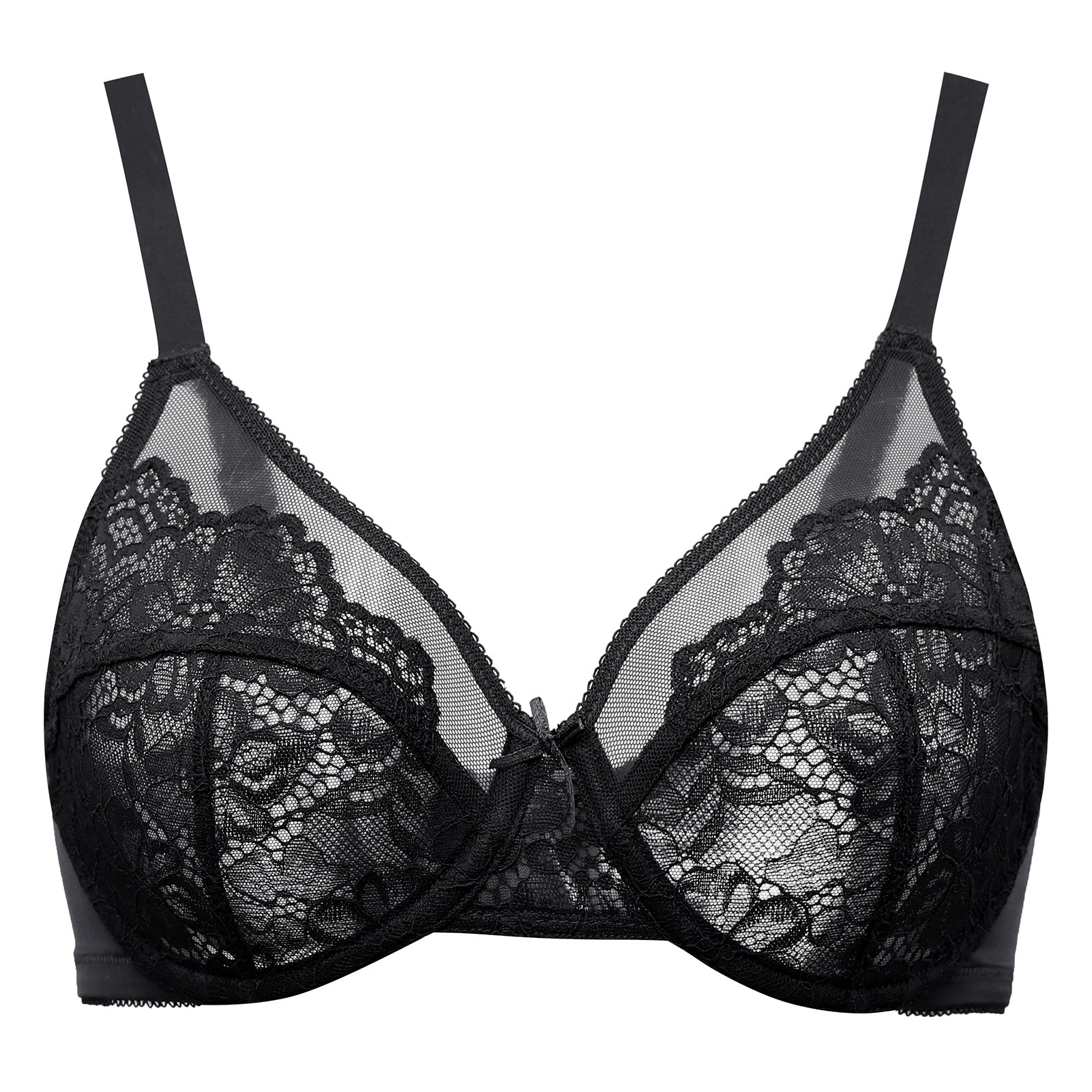 MELENECA Balconette Underwire Sexy Lace Bra for Women Black 32B