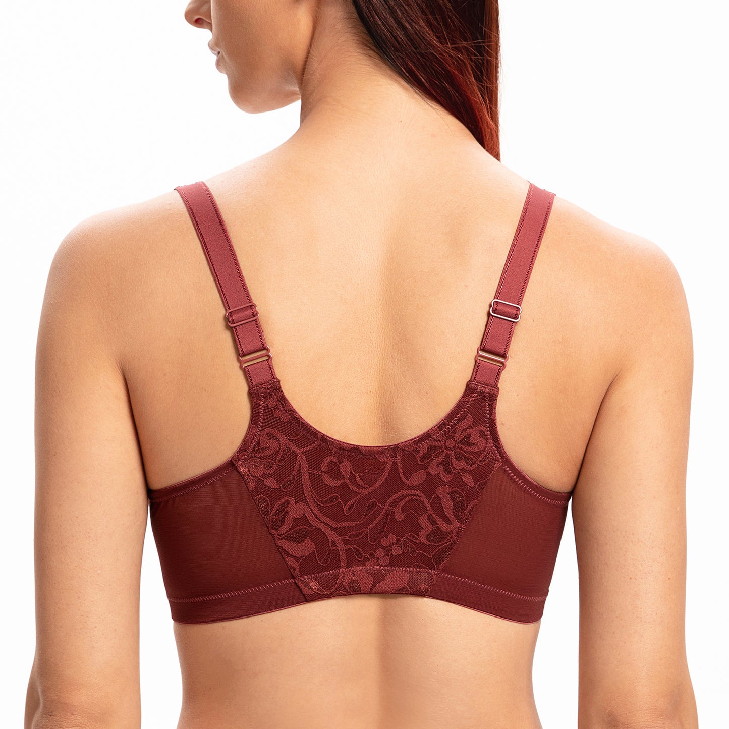 MELENECA Front Closure Racerback Stretch Lace Underwire Bra