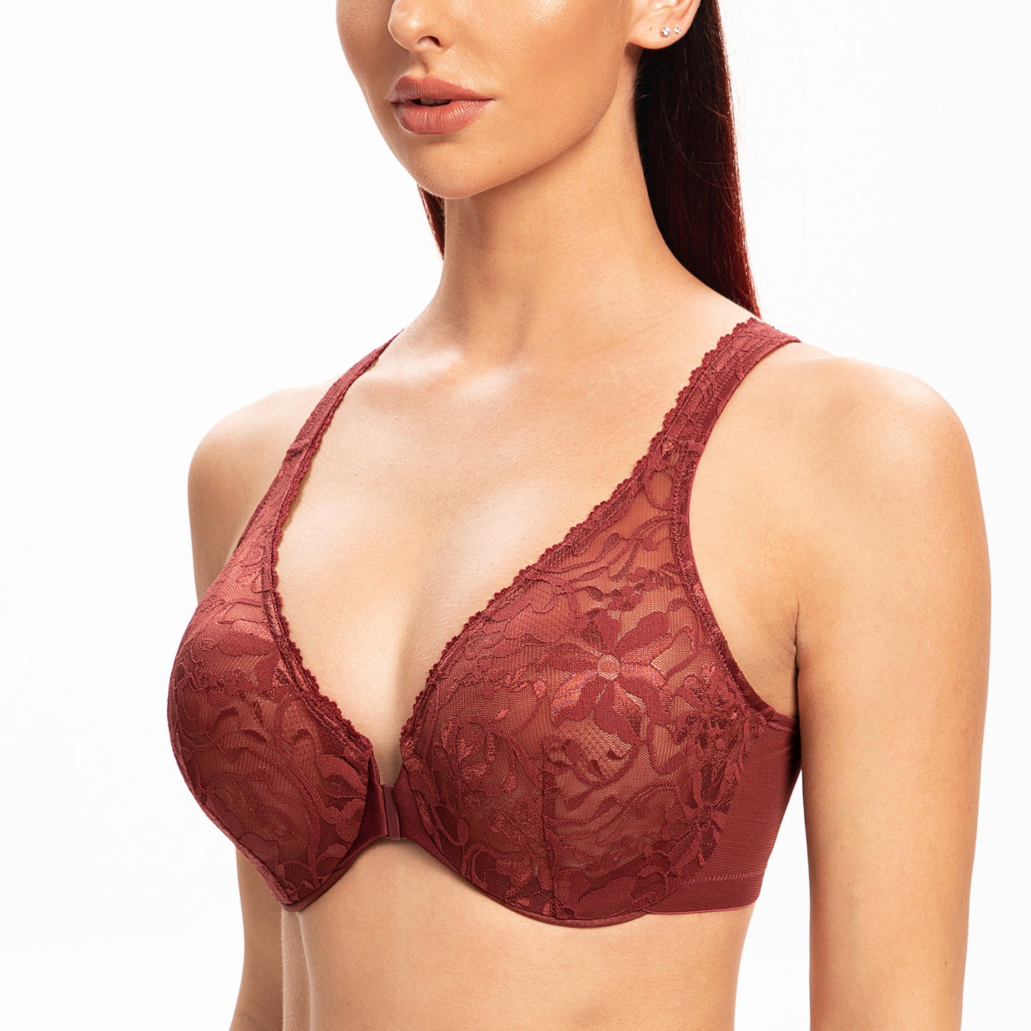 MELENECA Front Closure Racerback Stretch Lace Underwire Bra