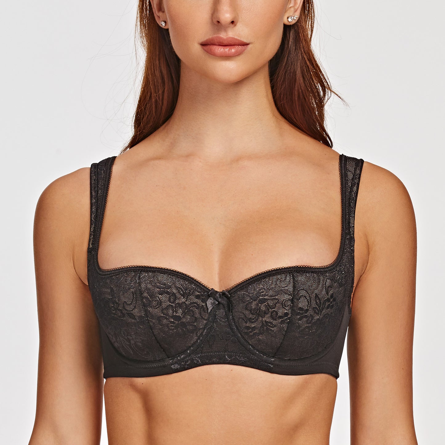 MELENECA Underwire Sexy Lace Balconette Bra with Padded Strap