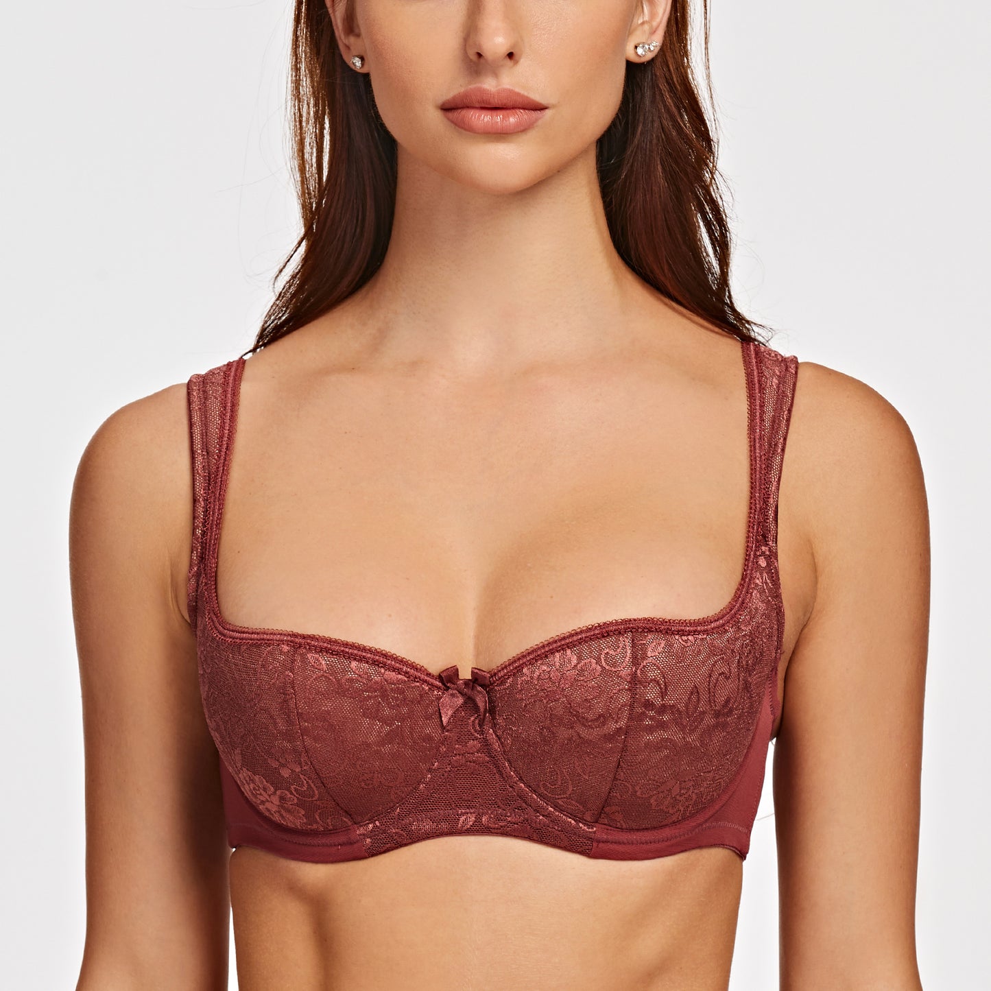 MELENECA Underwire Sexy Lace Balconette Bra with Padded Strap