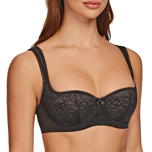 MELENECA Underwire Sexy Lace Balconette Bra with Padded Strap