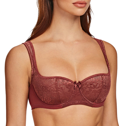 MELENECA Underwire Sexy Lace Balconette Bra with Padded Strap