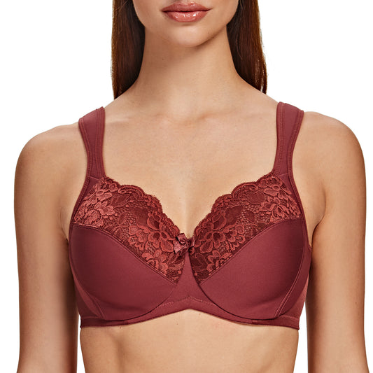 MELENECA Non Padded Underwire Minimizer Lace Bra