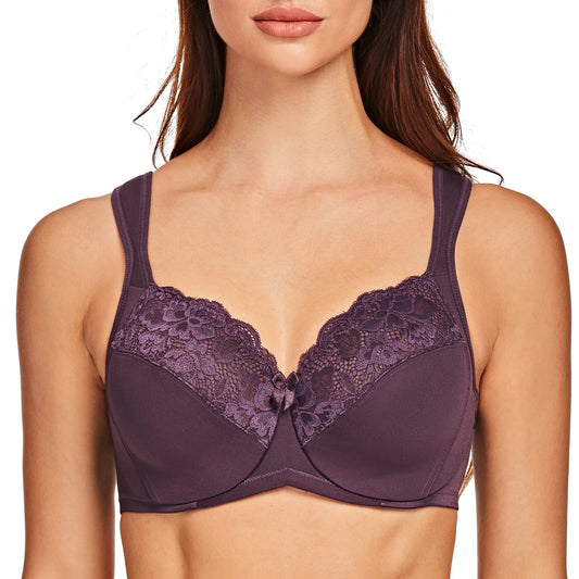 MELENECA Non Padded Underwire Minimizer Lace Bra