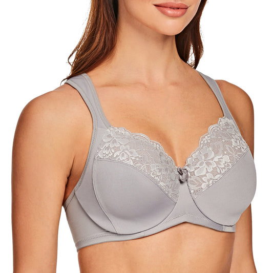MELENECA Non Padded Underwire Minimizer Lace Bra