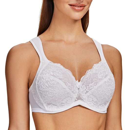 MELENECA Floral Lace Non-Padded Minimizer Underwire Bra