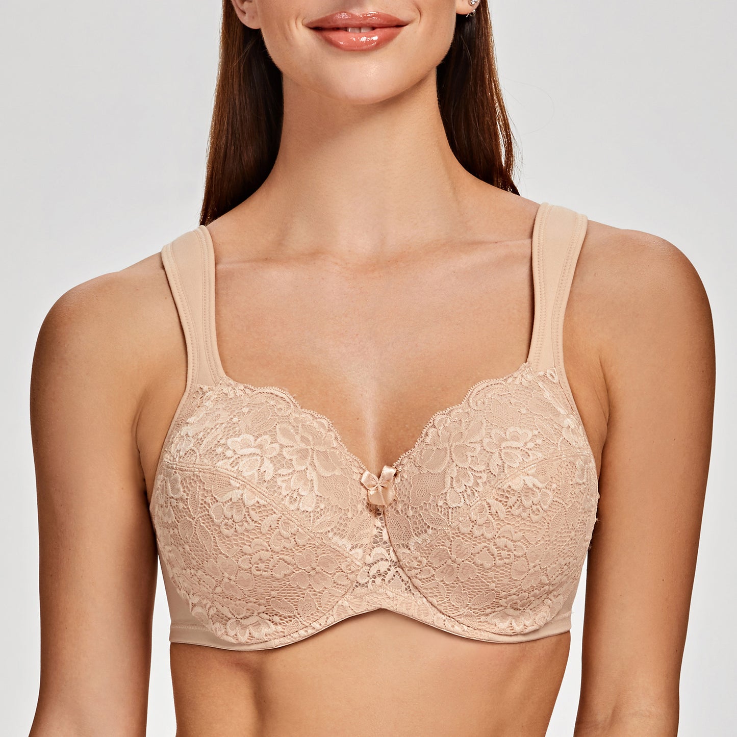 MELENECA Floral Lace Non-Padded Minimizer Underwire Bra in Pale Nude