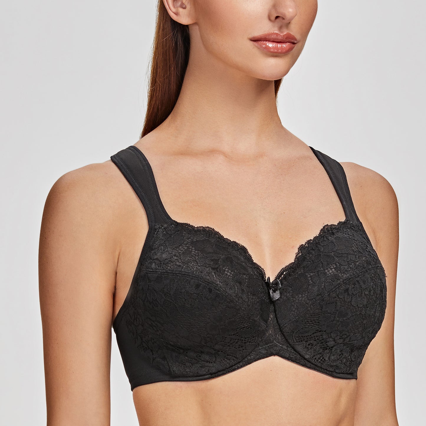MELENECA Floral Lace Non-Padded Minimizer Underwire in Bra Black