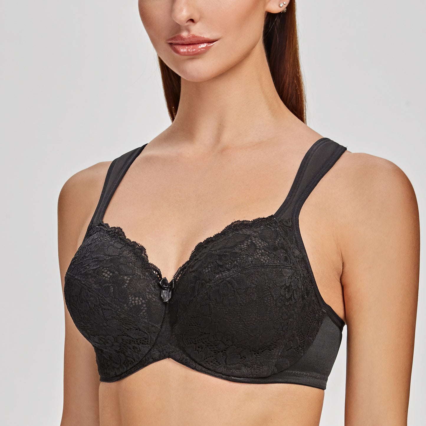 MELENECA Floral Lace Non-Padded Minimizer Underwire in Bra Black