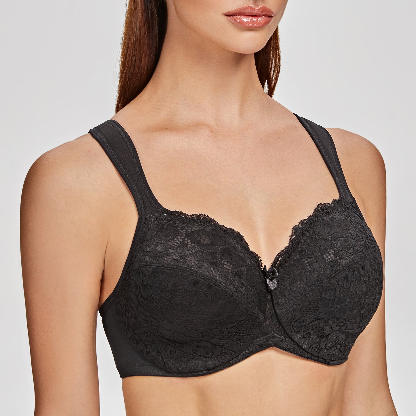 MELENECA Floral Lace Non-Padded Minimizer Underwire in Bra Black