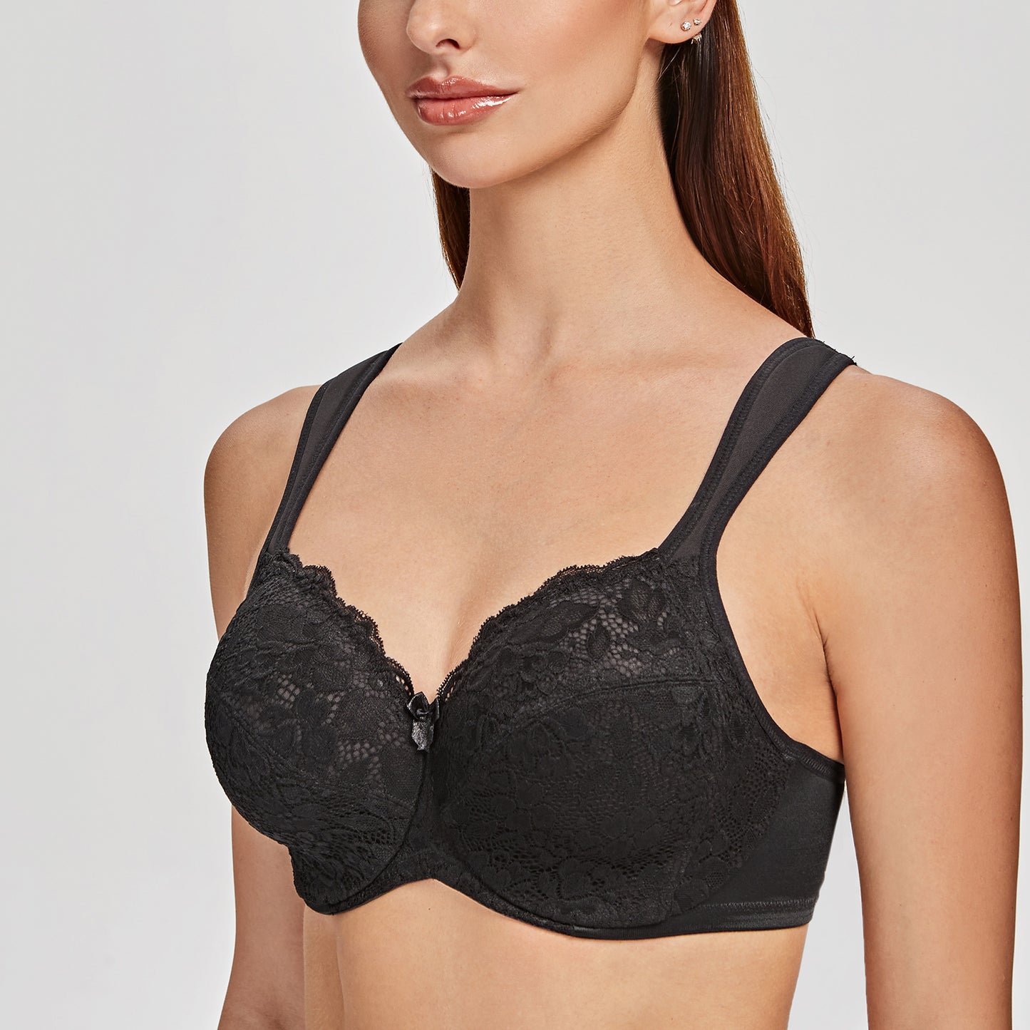 MELENECA Floral Lace Non-Padded Minimizer Underwire in Bra Black