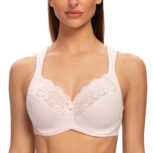 MELENECA Non Padded Underwire Minimizer Lace Bra