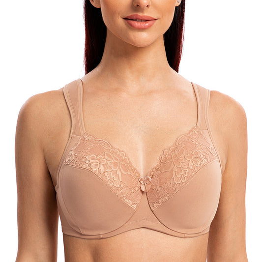 MELENECA Non Padded Underwire Minimizer Lace Bra