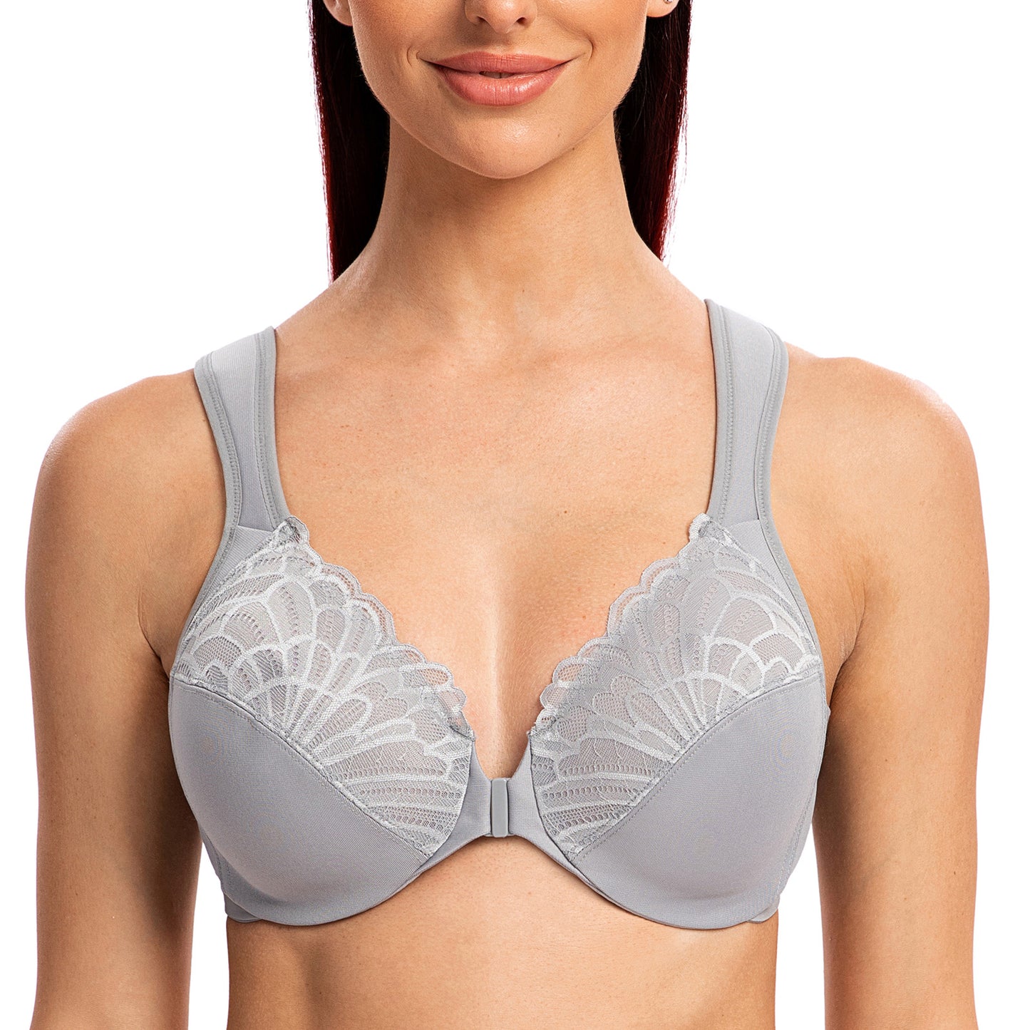 MELENECA Front Closure Underwire Unlined Lace Cup Bras
