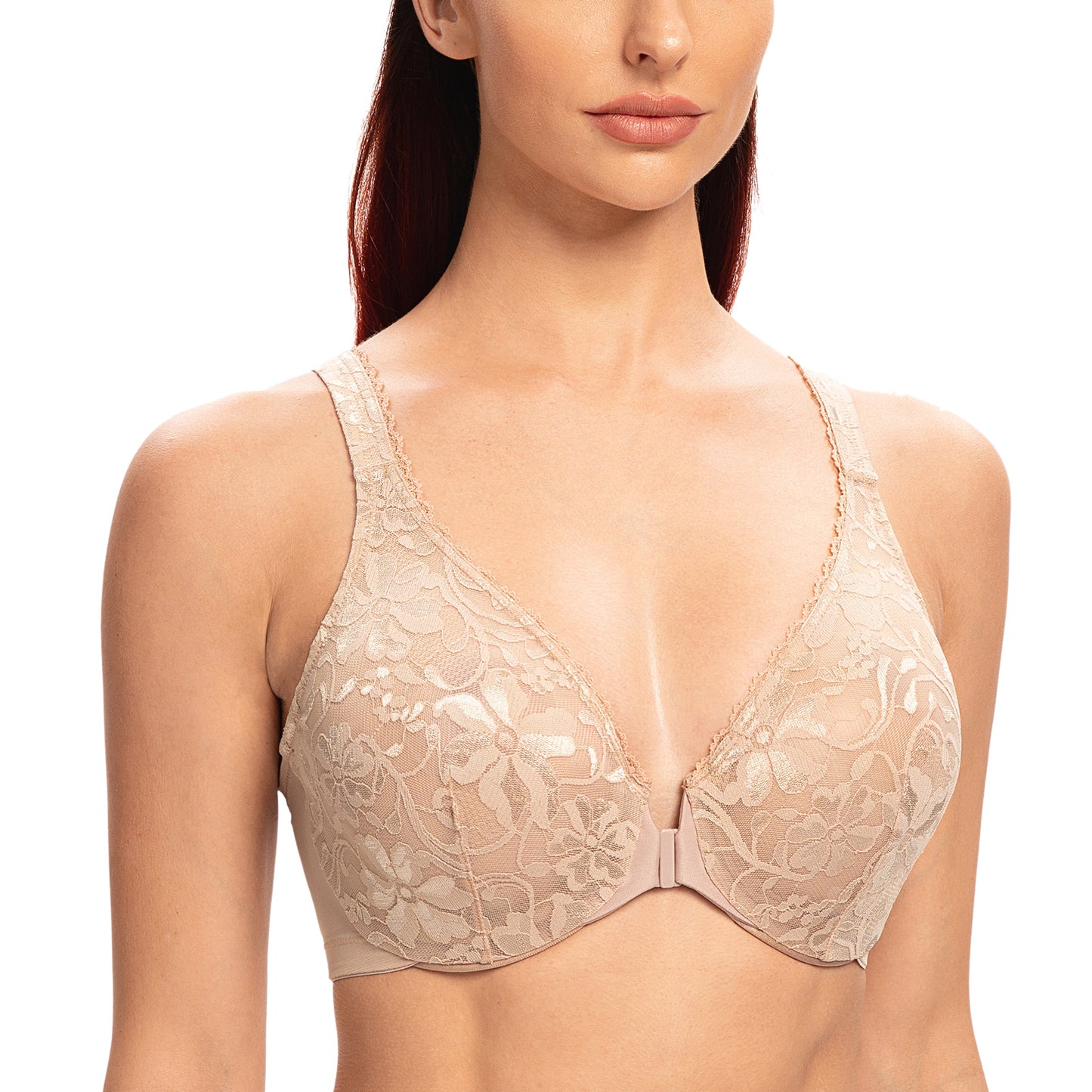 MELENECA Front Closure Racerback Stretch Lace Underwire Bra