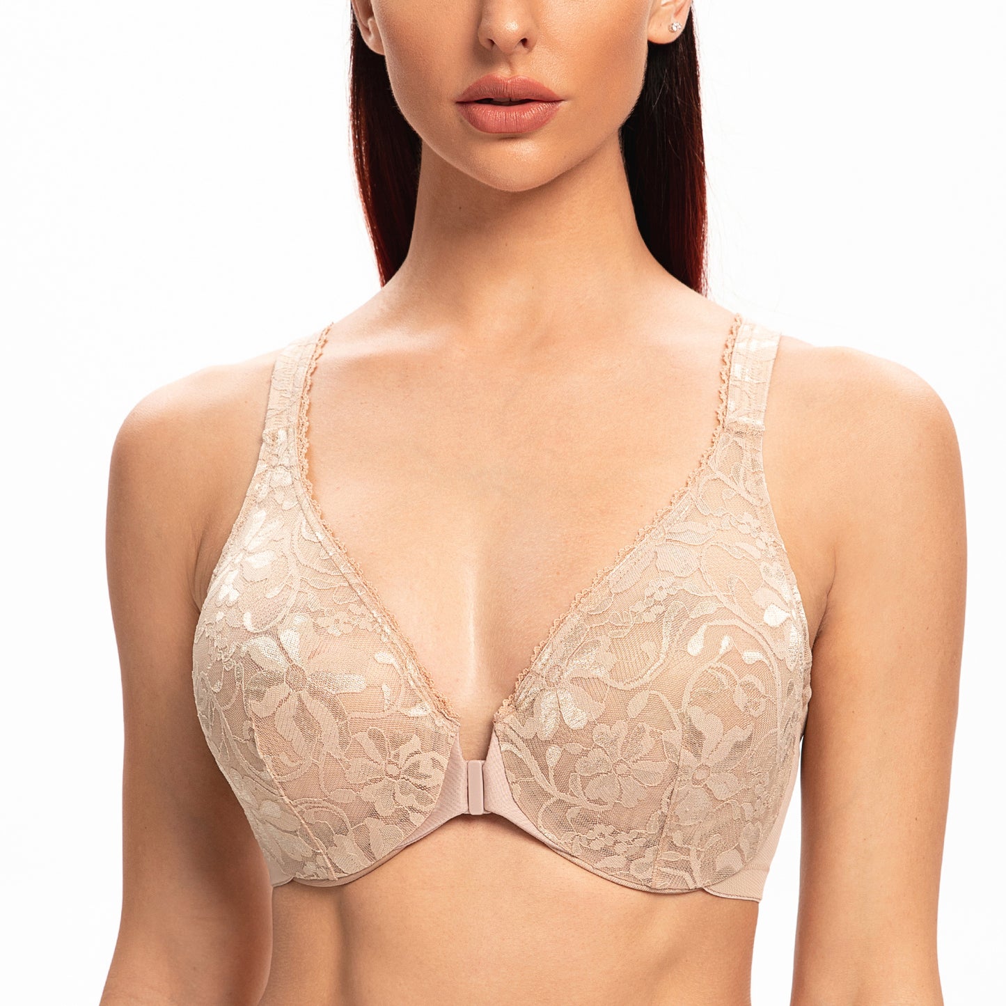 MELENECA Front Closure Racerback Stretch Lace Underwire Bra