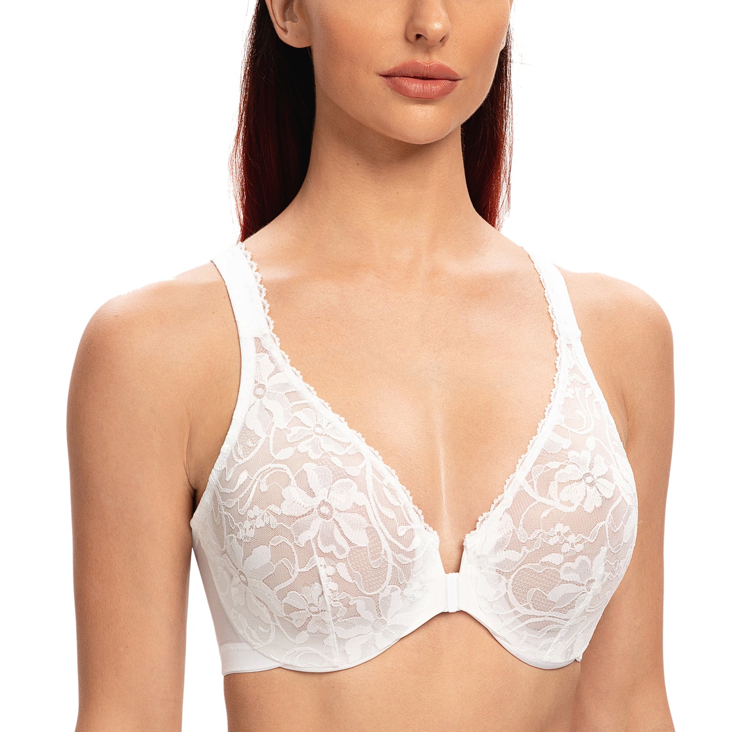 MELENECA Front Closure Racerback Stretch Lace Underwire Bra