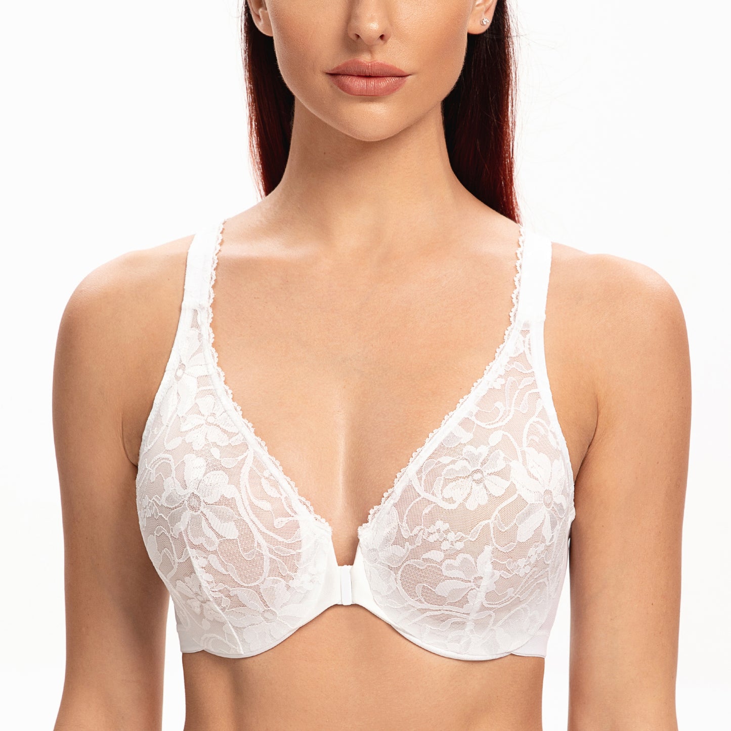 MELENECA Front Closure Racerback Stretch Lace Underwire Bra