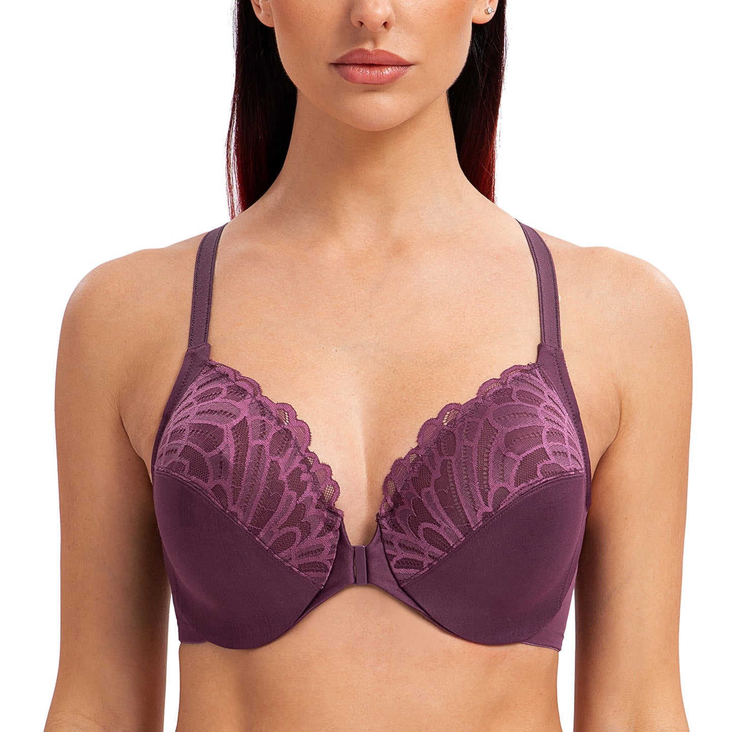 MELENECA Racerback Front Closure Unlined Underwire Bra