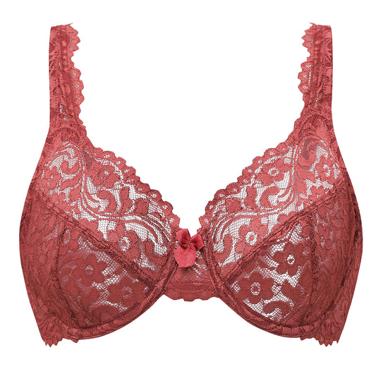 MELENECA No Padding Plus Size Lace Underwire Full Coverage Bra