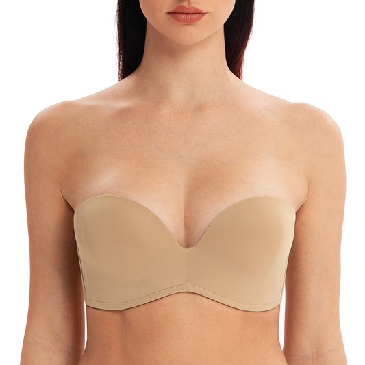 MELENECA Wireless Lightly Padded Push Up Strapless Bra